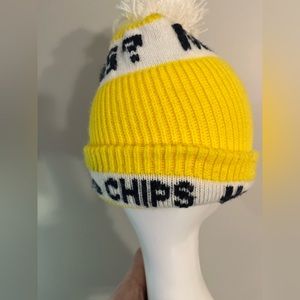 Rare vintage Hostess chips Munchies yellow winter toque  with Pom poms